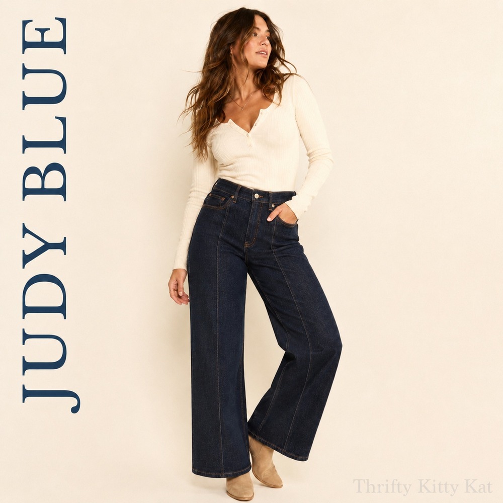 Judy Blue NWT High Rise Front Seam Dart Wide Leg Dark Indigo Stretch Jeans 11/30
